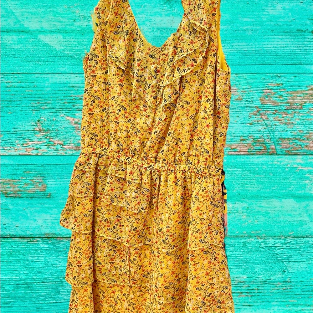 Xhilaration Women’s Small Floral Ruffle Yellow Sun Dress Mustard Like-New NWOT